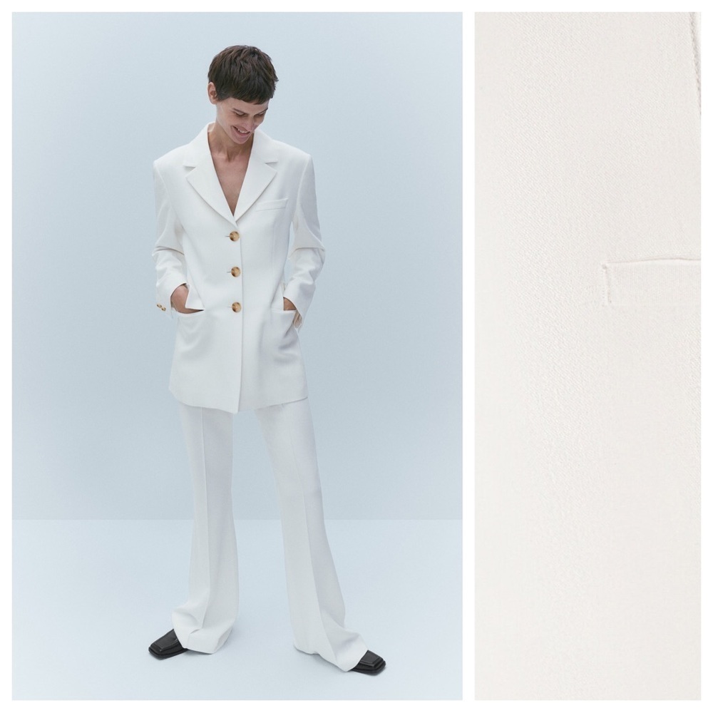 NWT. Massimo Dutti Off White/Ecru Viscose/Wool Blend Bootcut Trousers Size 8.